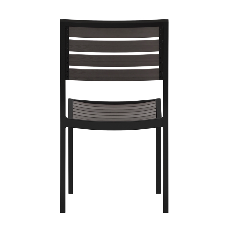 Outdoor Faux Teak Side Chair with Gray Wash Poly Slats - Teak Patio Chair