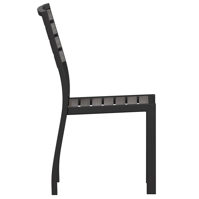 Outdoor Faux Teak Side Chair with Gray Wash Poly Slats - Teak Patio Chair