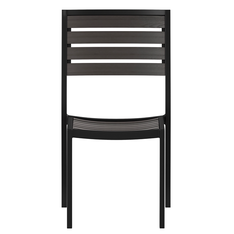 Outdoor Faux Teak Side Chair with Gray Wash Poly Slats - Teak Patio Chair