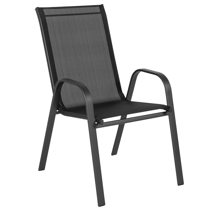 Commercial 5 Pc Outdoor Patio Dining Set with Glass Table and 4 Chairs - Black