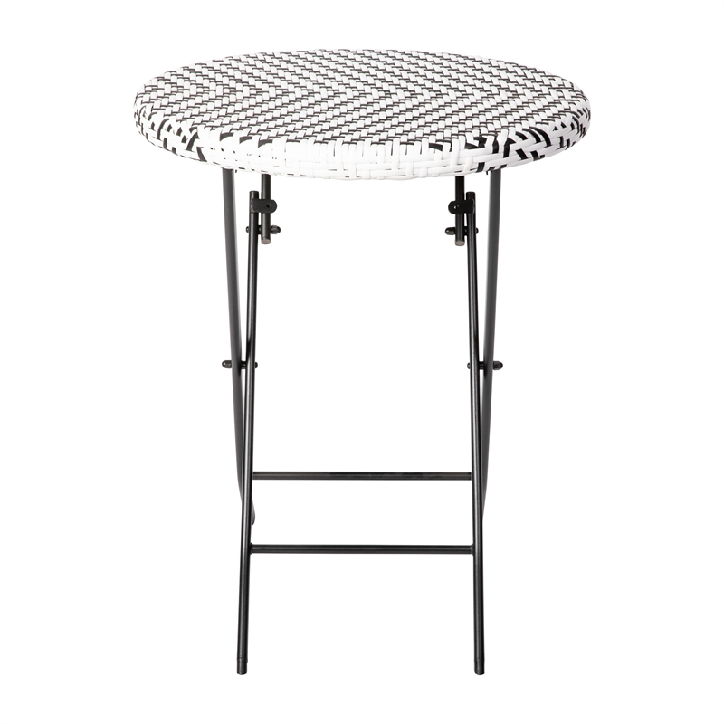 3PC Black and White Indoor/Outdoor PE Rattan Folding Bistro Set