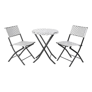 3PC Black and White Indoor/Outdoor PE Rattan Folding Bistro Set