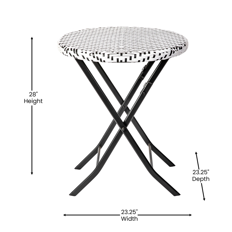 3PC Black and White Indoor/Outdoor PE Rattan Folding Bistro Set