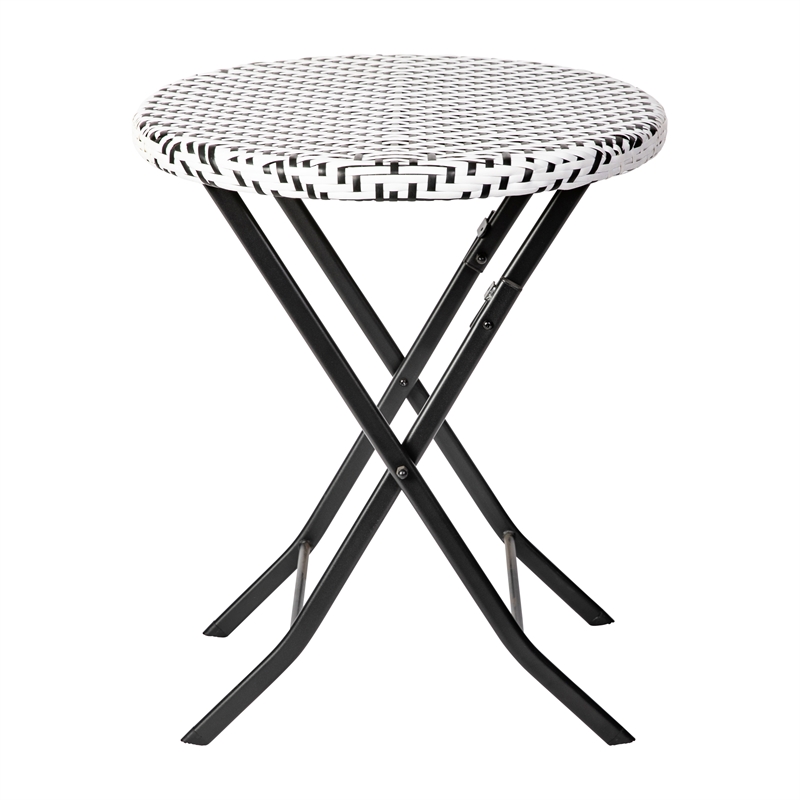 3PC Black and White Indoor/Outdoor PE Rattan Folding Bistro Set