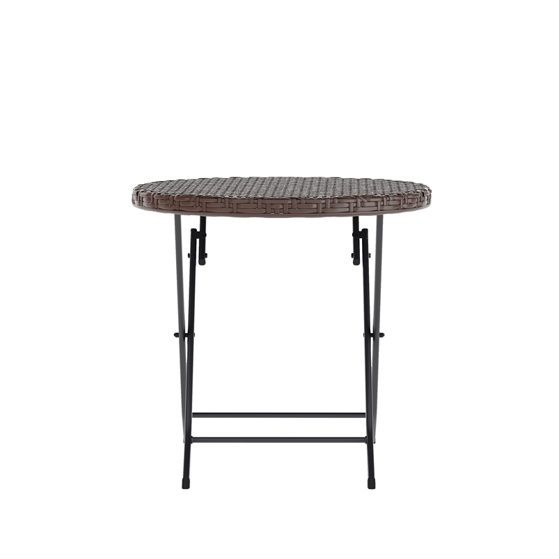 3PC Brown and Black Indoor/Outdoor PE Rattan Folding Bistro Set