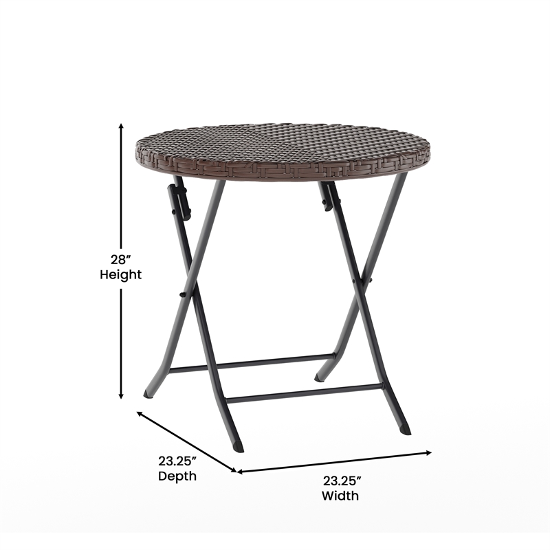 3PC Brown and Black Indoor/Outdoor PE Rattan Folding Bistro Set