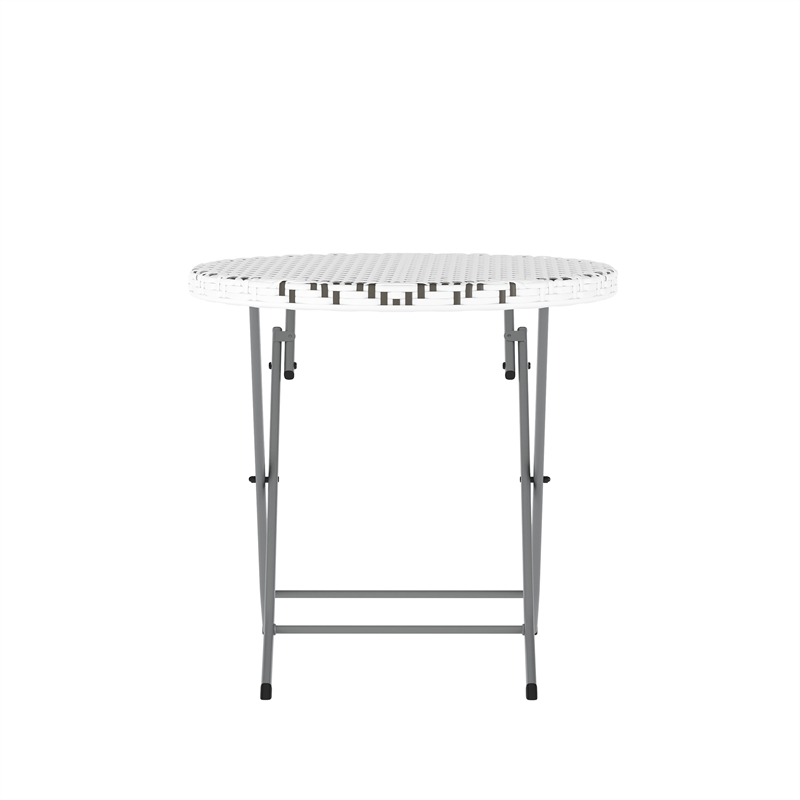 3PC Gray/White and Charcoal Indoor/Outdoor PE Rattan Folding Bistro Set