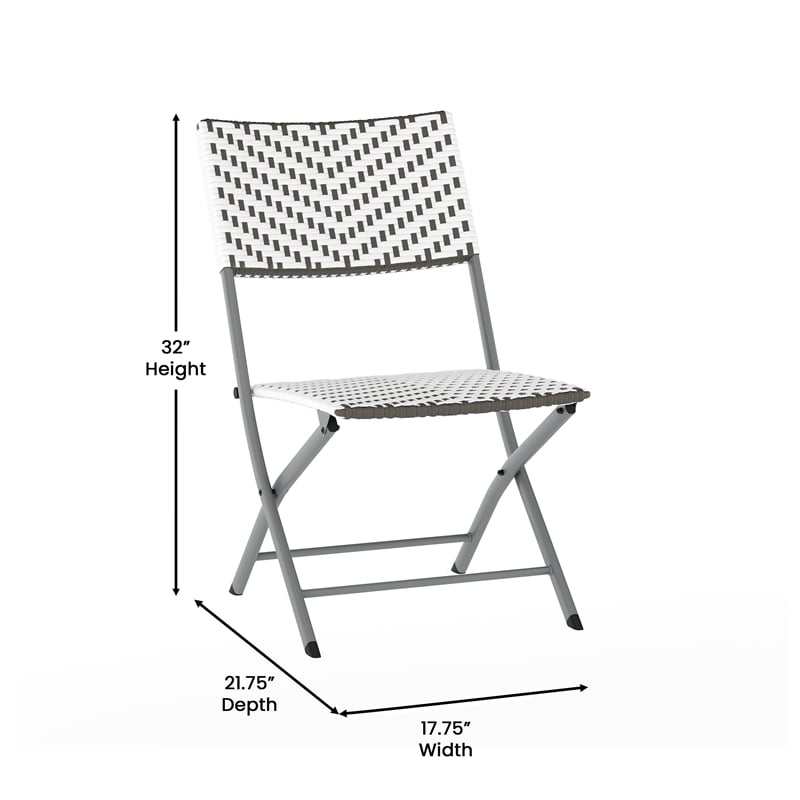 3PC Gray/White and Charcoal Indoor/Outdoor PE Rattan Folding Bistro Set