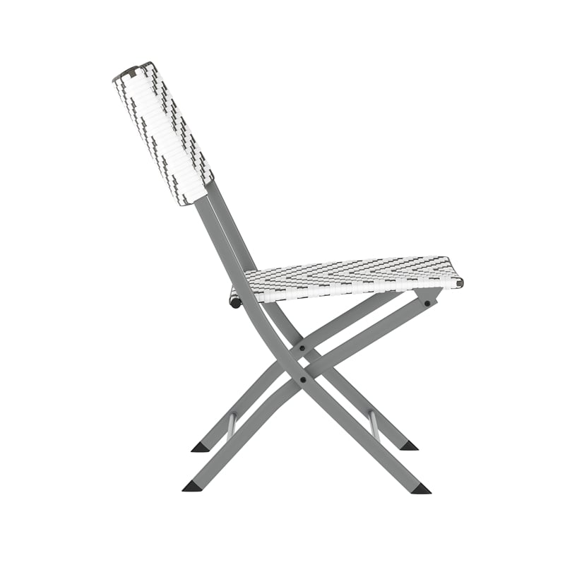 3PC Gray/White and Charcoal Indoor/Outdoor PE Rattan Folding Bistro Set