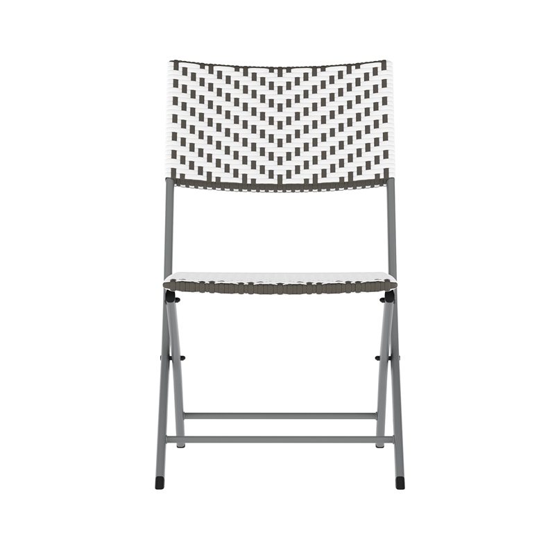 3PC Gray/White and Charcoal Indoor/Outdoor PE Rattan Folding Bistro Set
