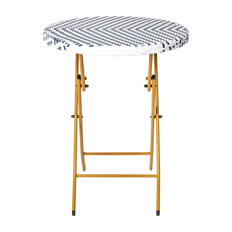 3PC Navy and White Indoor/Outdoor PE Rattan Folding Bistro Set