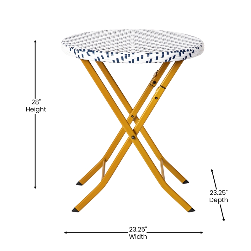 3PC Navy and White Indoor/Outdoor PE Rattan Folding Bistro Set