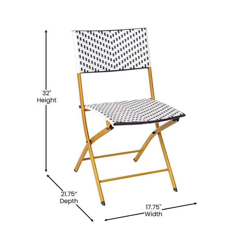 3PC Navy and White Indoor/Outdoor PE Rattan Folding Bistro Set