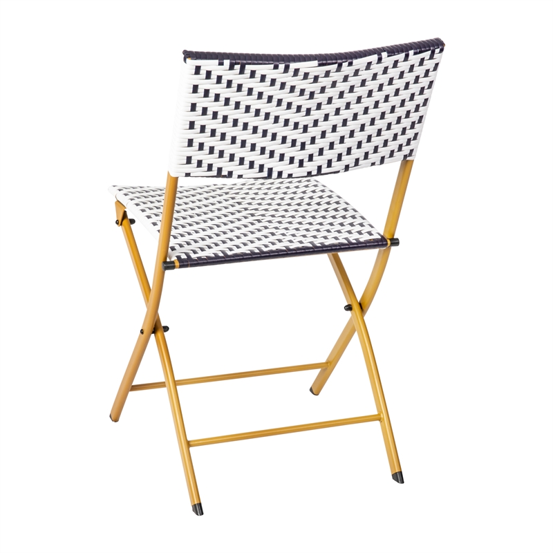 3PC Navy and White Indoor/Outdoor PE Rattan Folding Bistro Set