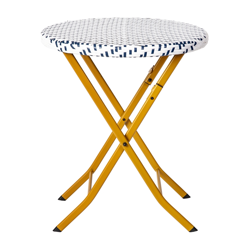 3PC Navy and White Indoor/Outdoor PE Rattan Folding Bistro Set