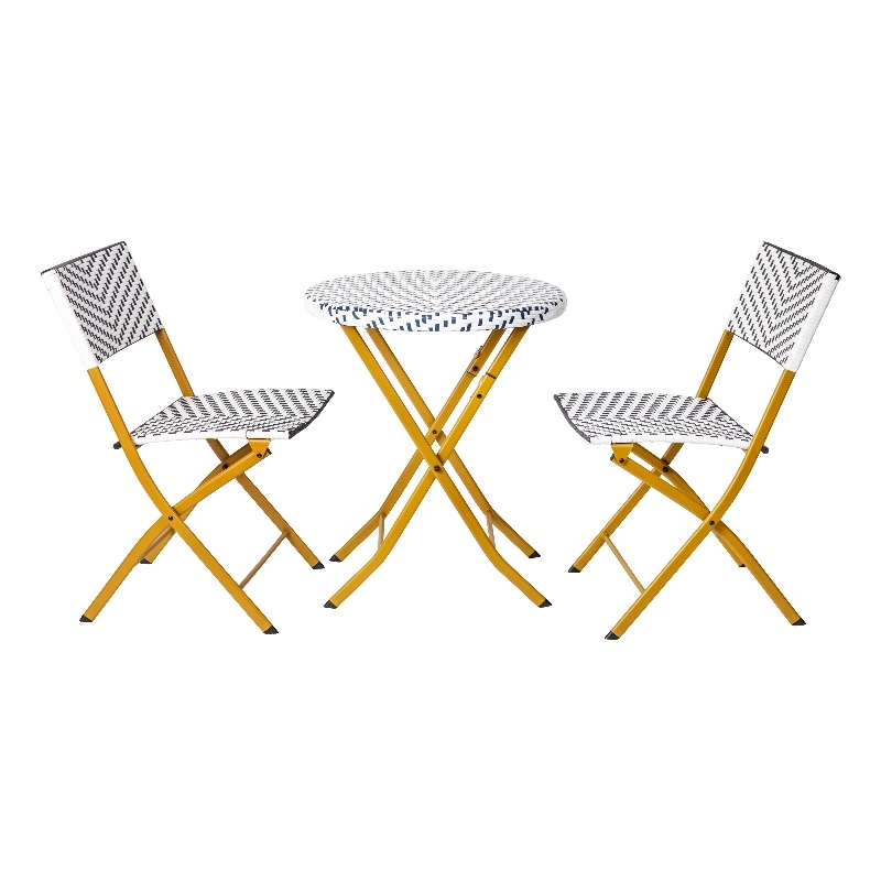 3PC Navy and White Indoor/Outdoor PE Rattan Folding Bistro Set