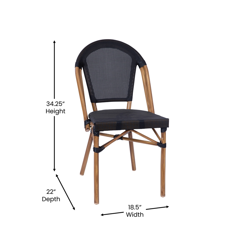Indoor/Outdoor Commercial Bistro Set with Table and Two Chairs in Black