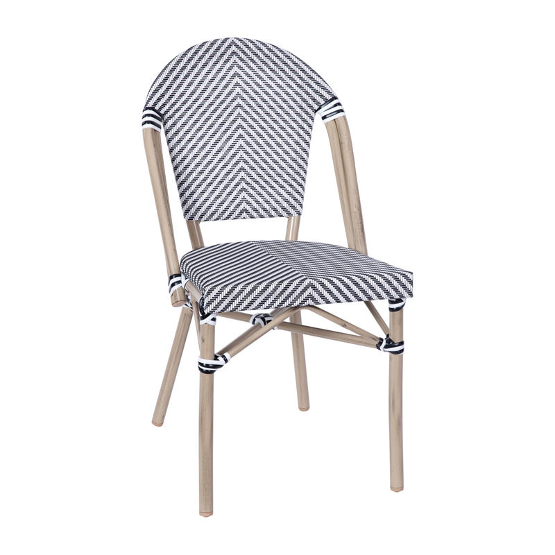 Indoor/Outdoor Commercial Bistro Set with Table and Two Chairs in Blk/Wht