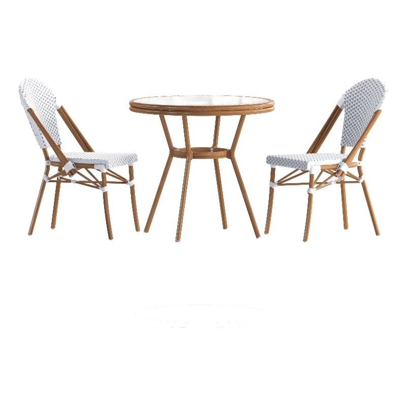 Indoor/Outdoor Commercial Bistro Set with Table and 2 Chairs in Wht/Gray