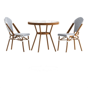 Indoor/Outdoor Commercial Bistro Set with Table and 2 Chairs in Wht/Navy