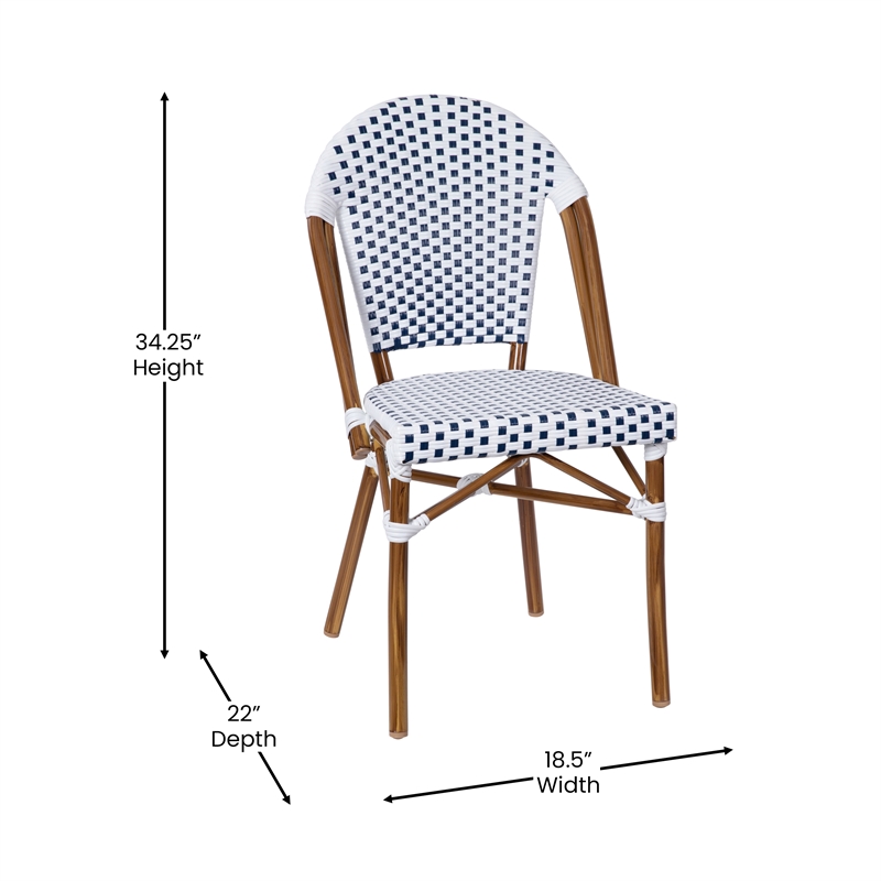 Indoor/Outdoor Commercial Bistro Set with Table and 2 Chairs in Wht/Navy