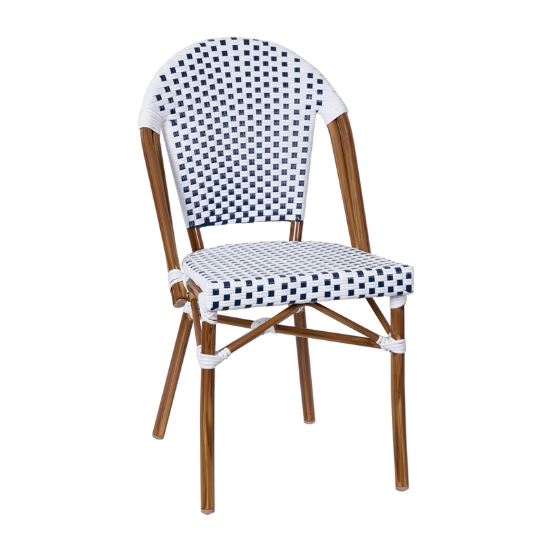 Indoor/Outdoor Commercial Bistro Set with Table and 2 Chairs in Wht/Navy