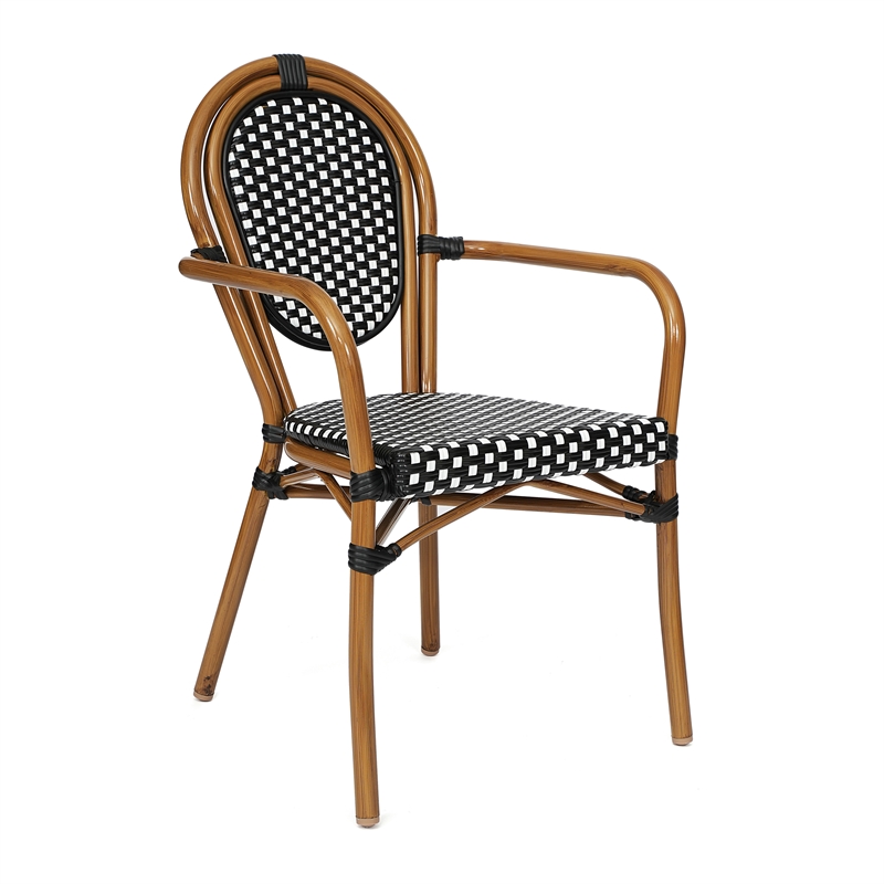 Indoor/Outdoor Commercial Bistro Set with Table and 2 Chairs in Blk/Wht