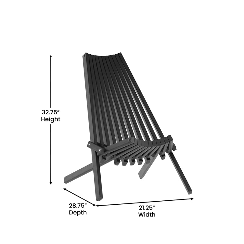 Commercial Indoor/Outdoor Low Profile Acacia Wood Patio Folding Chair in Black