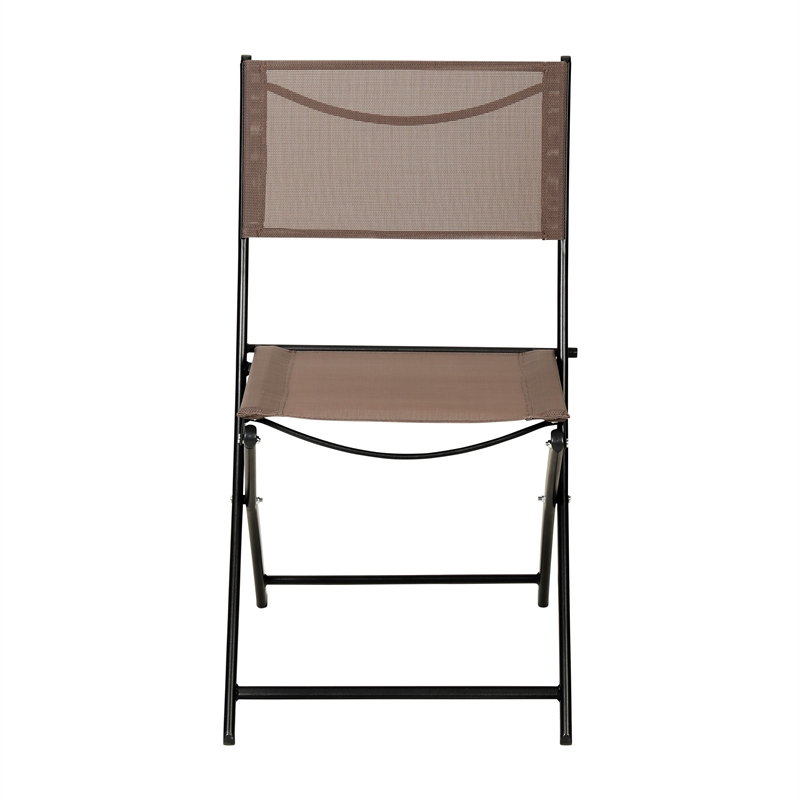 2 Pack Commercial Outdoor Flex Comfort Folding Chair with Metal Frame in Brown