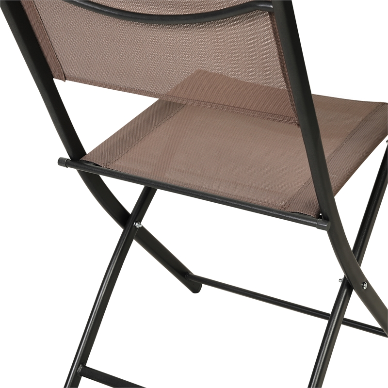 2 Pack Commercial Outdoor Flex Comfort Folding Chair with Metal Frame in Brown