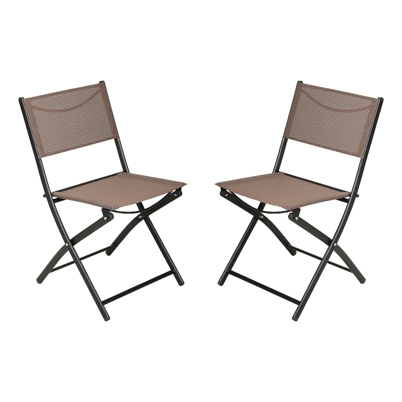 2 Pack Commercial Outdoor Flex Comfort Folding Chair with Metal Frame in Brown