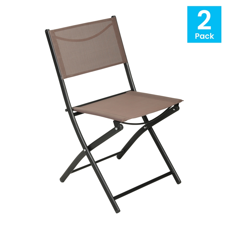 2 Pack Commercial Outdoor Flex Comfort Folding Chair with Metal Frame in Brown