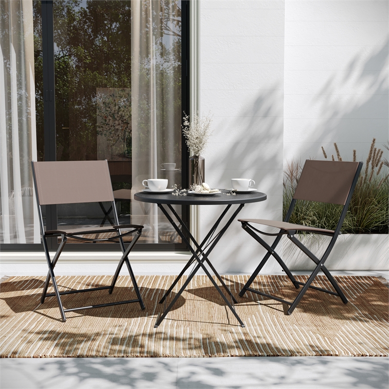 2 Pack Commercial Outdoor Flex Comfort Folding Chair with Metal Frame in Brown
