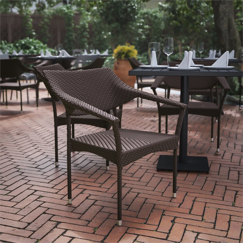 All Weather Commercial Grade PE Rattan Stacking Patio Chairs in Espresso