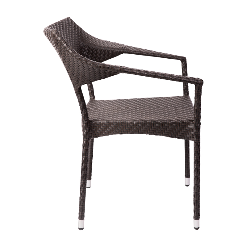 All Weather Commercial Grade PE Rattan Stacking Patio Chairs in Espresso