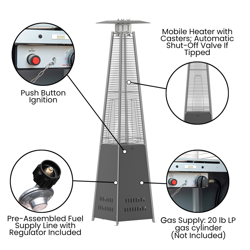 Outdoor Patio Heater - Slate Gray-7.5 Feet Round Steel Patio Heater-42 000 BTU's