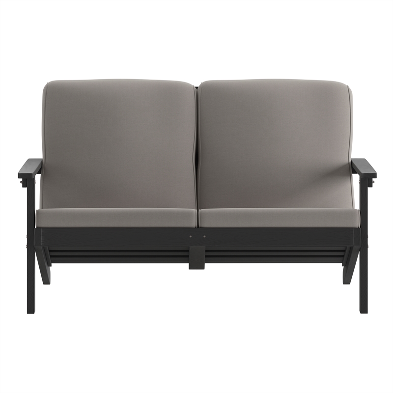 All-Weather Poly Resin Adirondack Loveseat & Cushions - Black/Charcoal