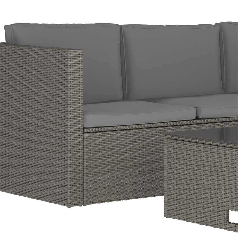 Flash Furniture Indoor/Outdoor Patio Wicker Rattan Sofa and Table Set in Gray