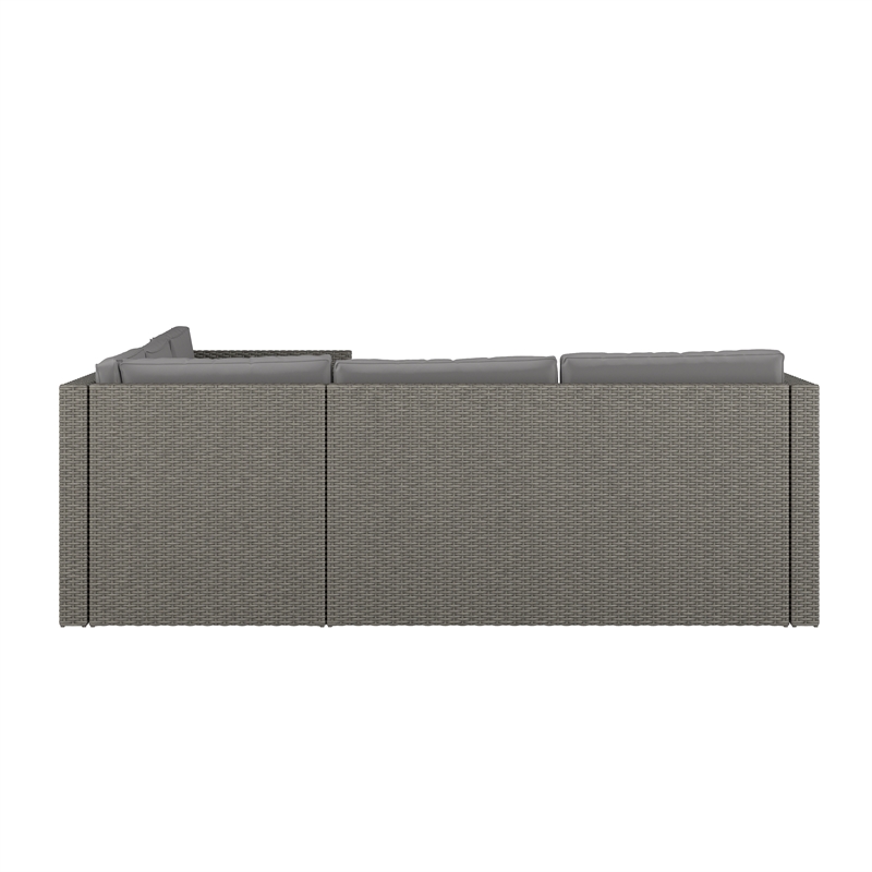 Flash Furniture Indoor/Outdoor Patio Wicker Rattan Sofa and Table Set in Gray