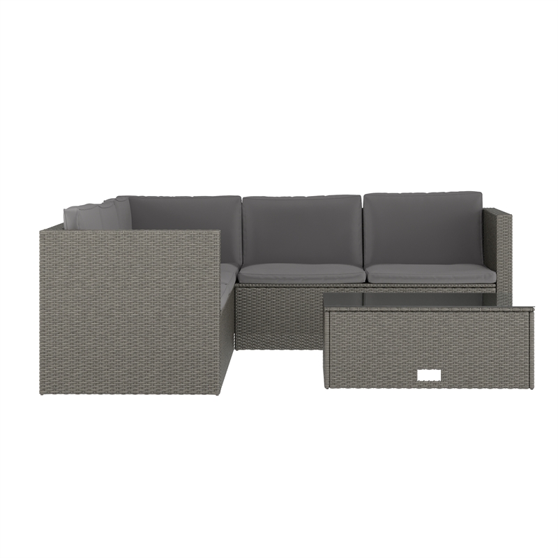 Flash Furniture Indoor/Outdoor Patio Wicker Rattan Sofa and Table Set in Gray