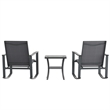3 Piece All-Weather Rocking Chairs and Glass Top Table Bistro Set - Black/Black