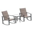 3 Piece All-Weather Rocking Chairs and Glass Top Table Bistro Set - Brown/Black