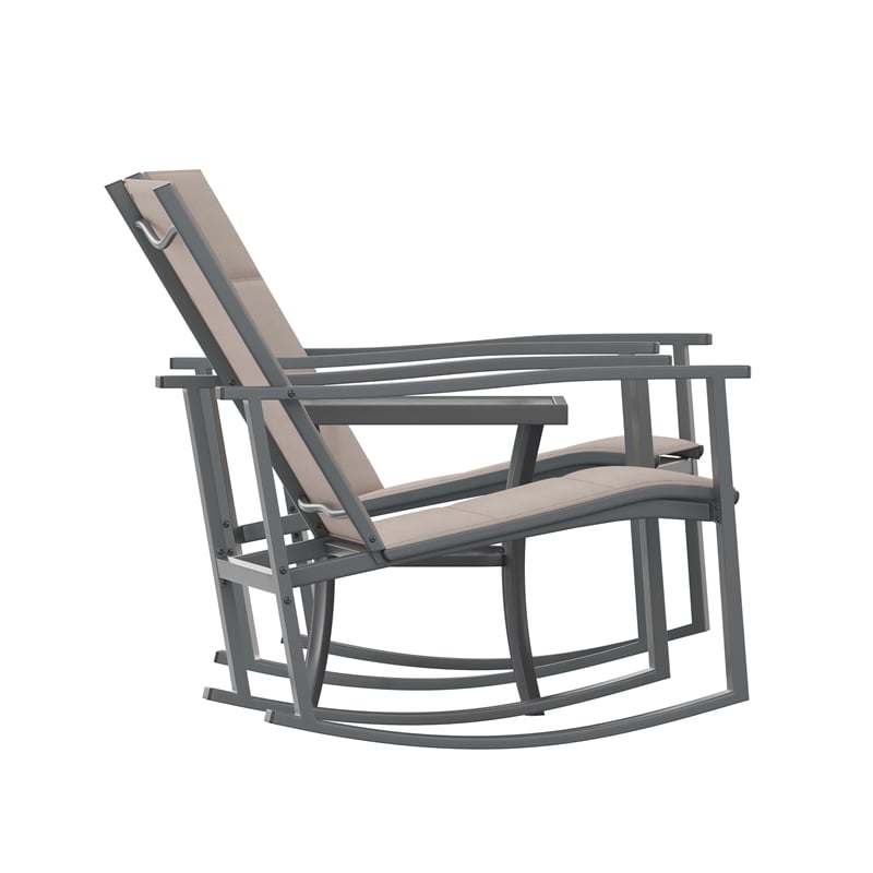 3 Piece All-Weather Rocking Chairs and Glass Top Table Bistro Set - Brown/Black