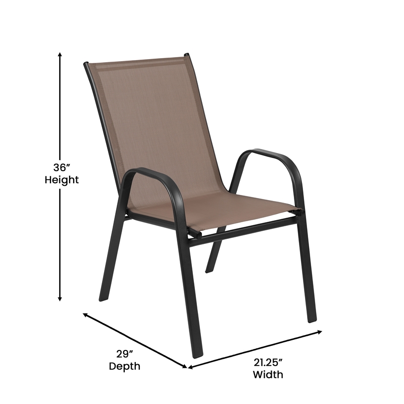 Commercial 7 Pc Outdoor Patio Dining Set with Glass Table and 6 Chairs - Brown