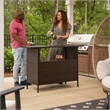 Indoor/Outdoor Wicker Rattan Patio Bar Counter Table with Two Shelves in Brown
