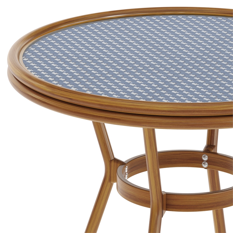 Indoor/Outdoor Commercial Glass Top Bistro Table in Navy/White