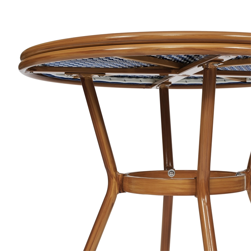 Indoor/Outdoor Commercial Glass Top Bistro Table in Navy/White