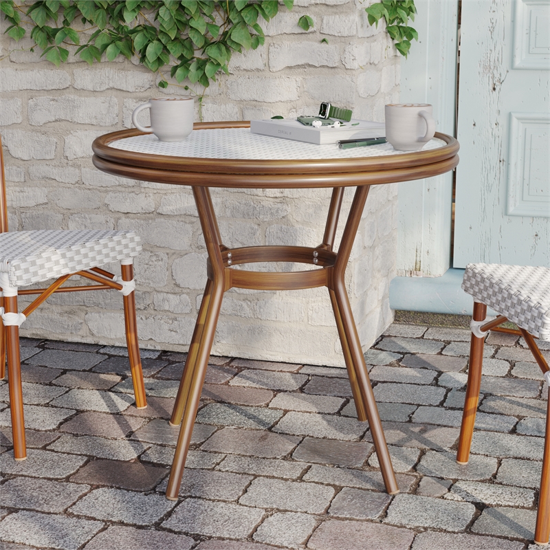 Indoor/Outdoor Commercial Glass Top Bistro Table in White/Gray