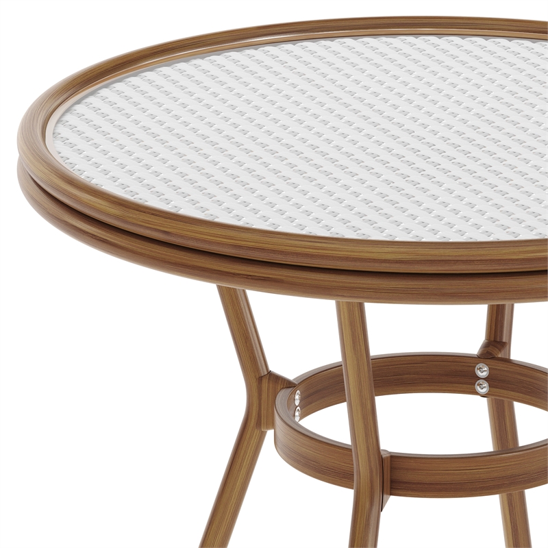 Indoor/Outdoor Commercial Glass Top Bistro Table in White/Gray
