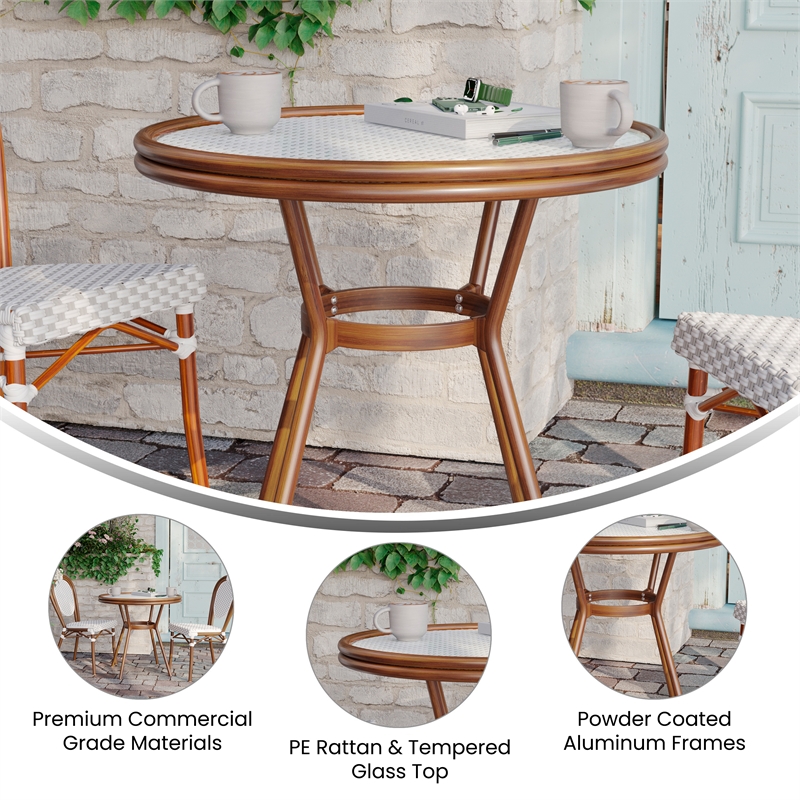 Indoor/Outdoor Commercial Glass Top Bistro Table in White/Gray